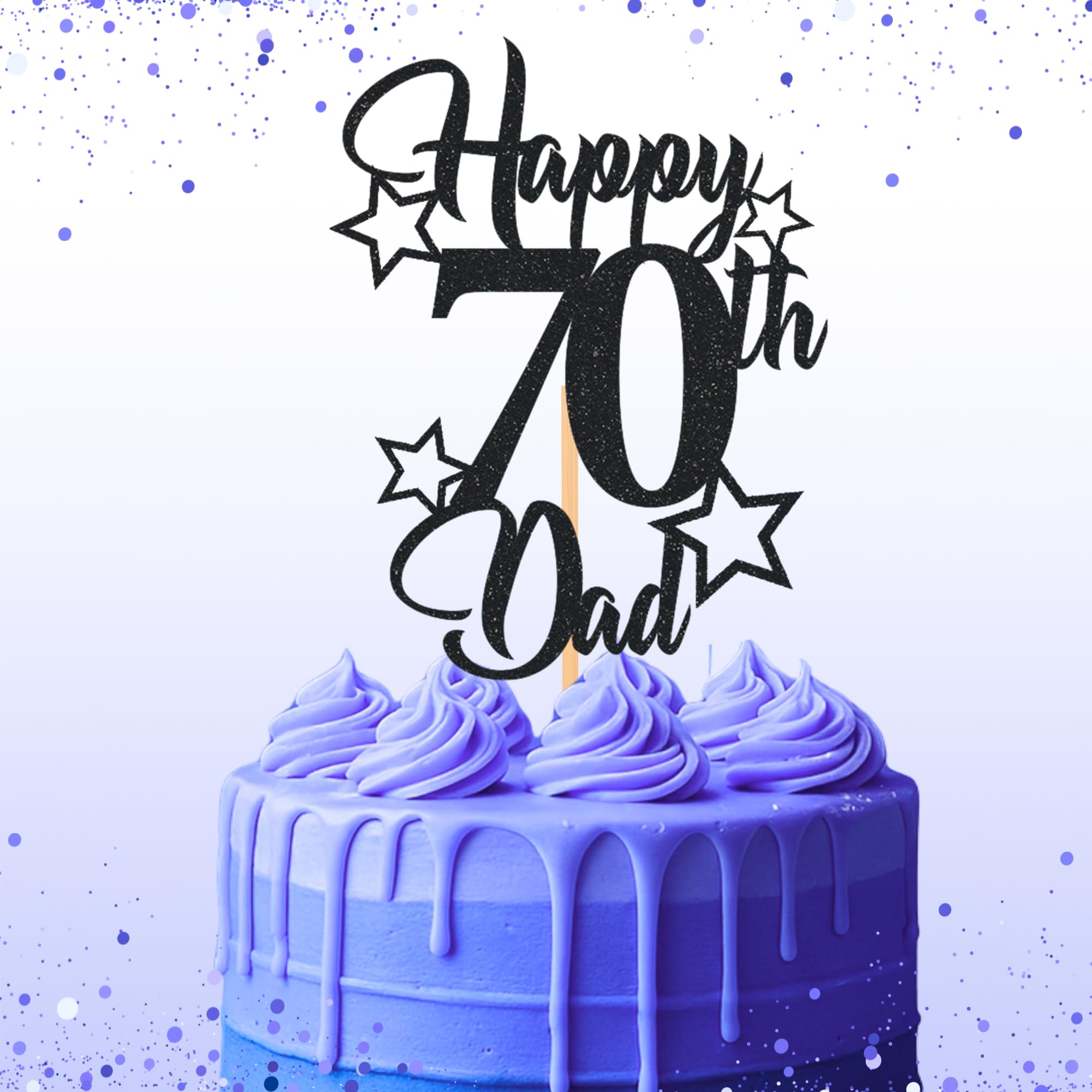 Glitter Birthday Cake Topper for Dad with stars, Birthday Cake Topper, Party Decorations, Party Supplies, 40, 50, 60, 70,80, 90 Many colours (70th, Black (15cm)) — image 1
