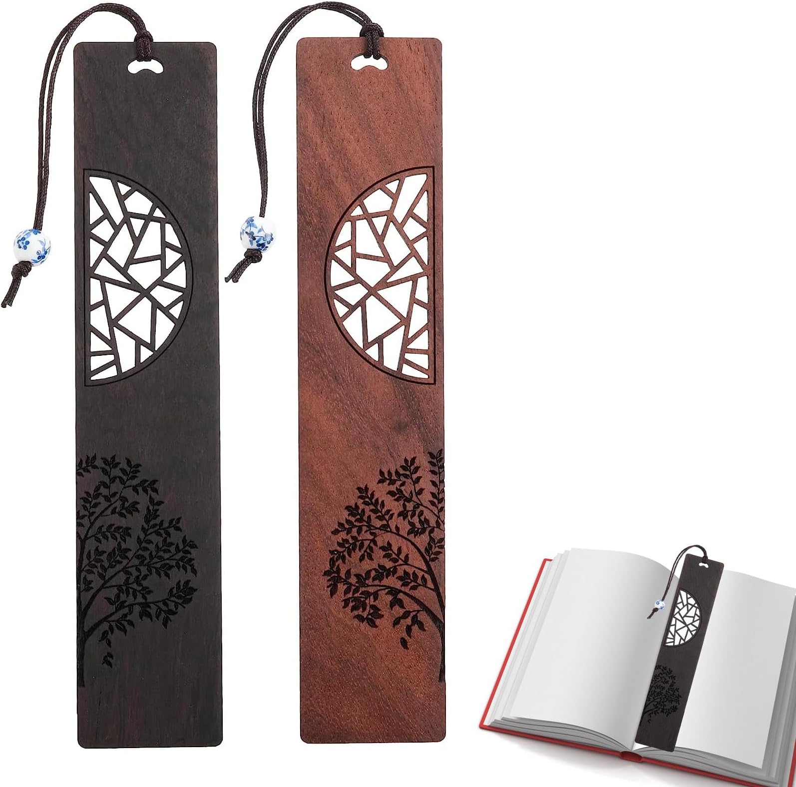 NUDFSY 2PCS Wooden Bookmark, Vintage Handmade Bookmark, Wooden Bookmarks for Book Lovers, Handmade Natural Wooden Carving Book Mark Bookmarks, Traditional Style Book Marks Accessories