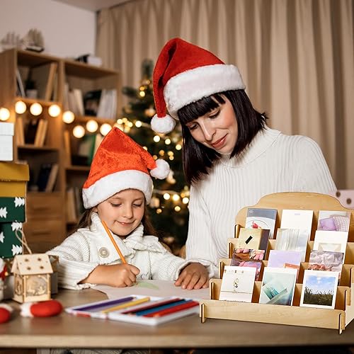 Miniatura 20 de Barydat Soporte de exhibición de tarjetas de felicitación de 4 niveles, soporte de exhibición de calcomanías de madera, estante portátil
