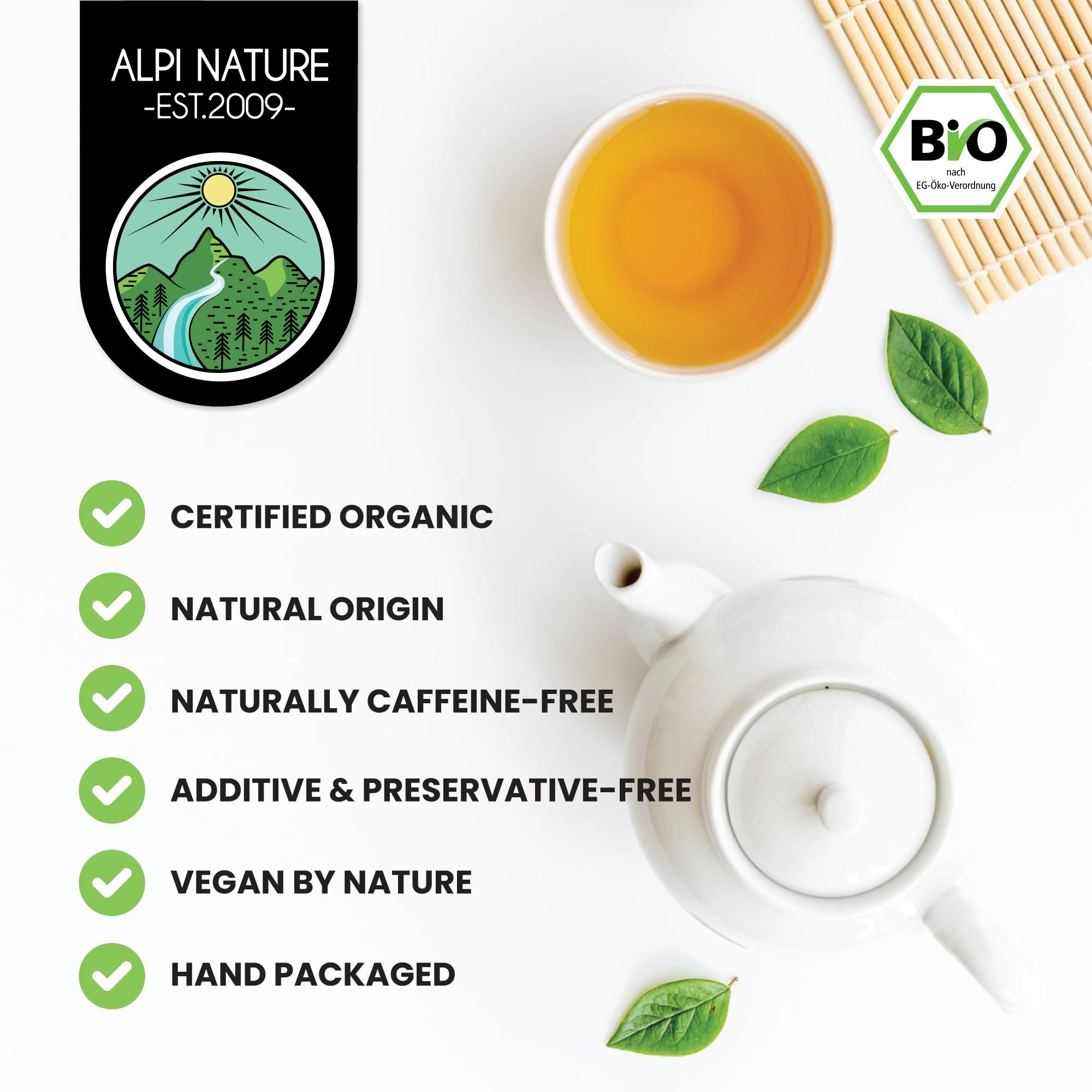 Alpi Nature Ekologiczna Moringa 100g, Suszone i Cięte Liście Moringi, Ziołowa Herbata Liściasta