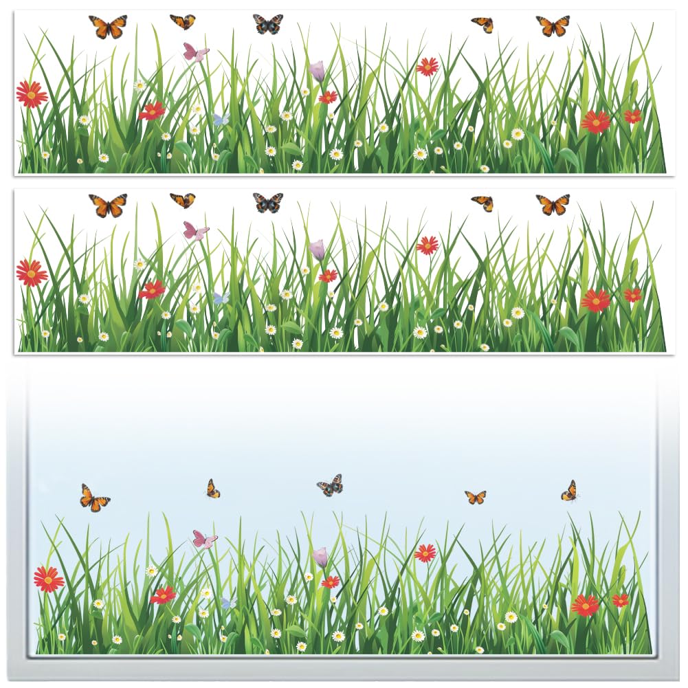 Autocollants statique voiture Peacoblue, 2 feuilles herbe papillon 47x12"