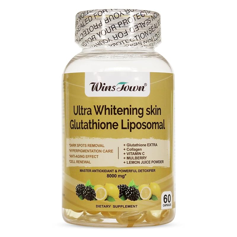 Wins Town Suplemento para cuidados da pele com L-glutationa lipossomal 8000 mg, 60 cápsulas softgel