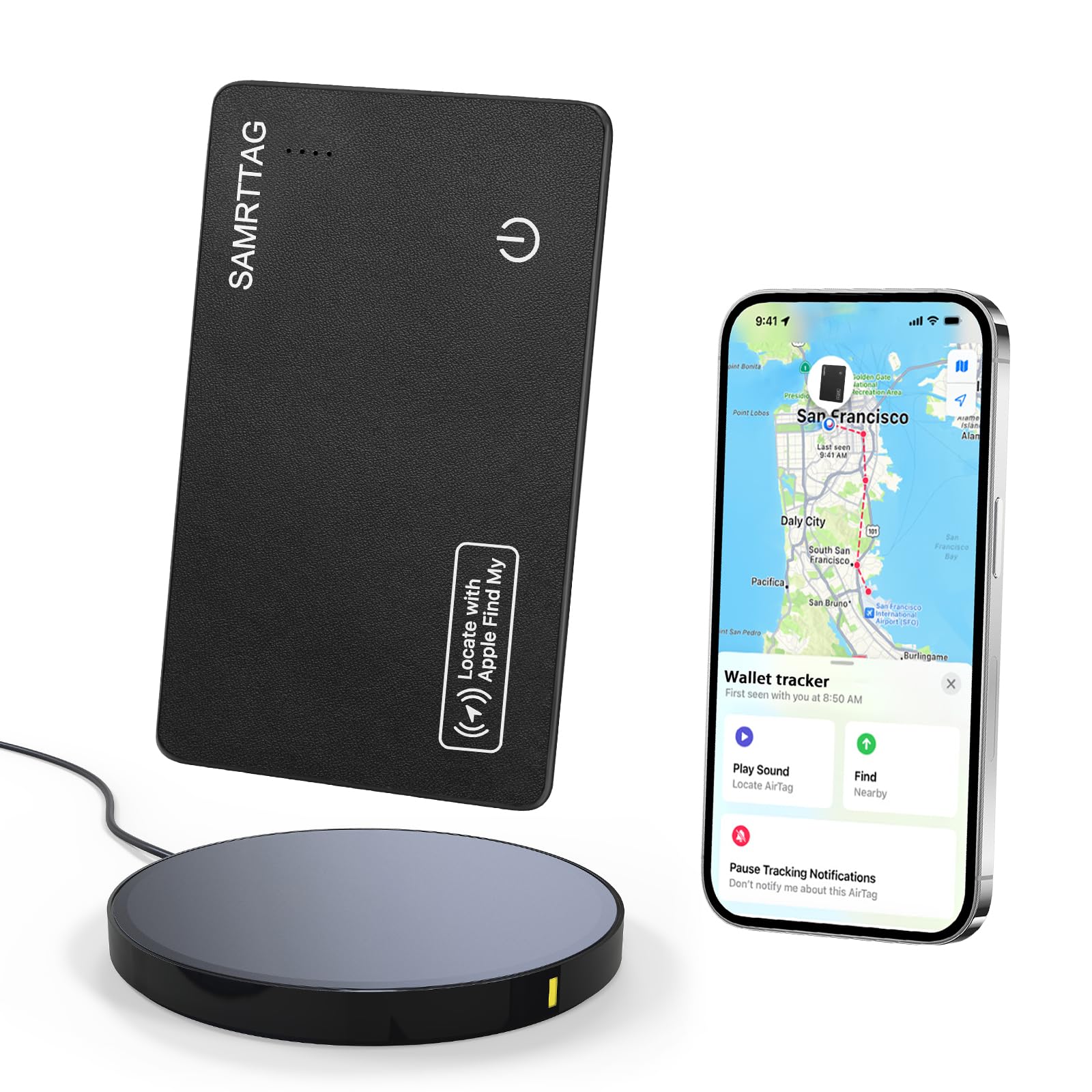SMARTLB Wallet Tracker Card Like Apple Air Tag for Apple Find My(iOS Only)?Thin Wallet Finder with Wireless Charger,Item Locator for Wallet, Luggage, and More(Black, Card)