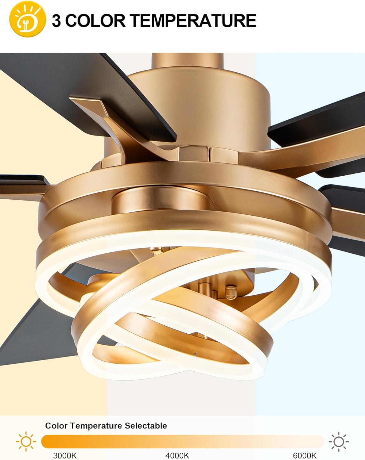 52" Ceiling Fan with Light Gold Chandelier Fan DC Motor Dimmable LED Modern Ceiling Fan with Light for Bedroom Living Room