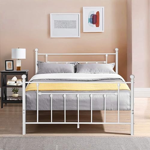 Miniatura 18 de VECELO - Base de cama de tamaño matrimonial de alta calidad, base de colchón con plataforma de metal, repuesto con cabecero estilo victoriano Mate