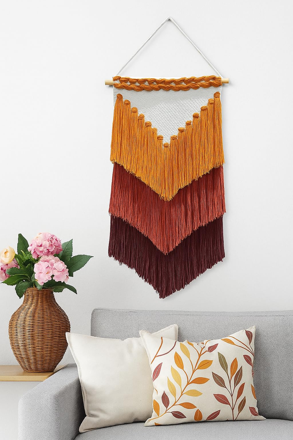 Wall 23 Shiv Charan Cotton Macrame Boho Wall Hanging | Bohemian Nordic Woven Wall Decor Tapestry, Hippie Beautiful Geometric Art for Apartment, House Living Room Home Decoration (55x30, Mustard)