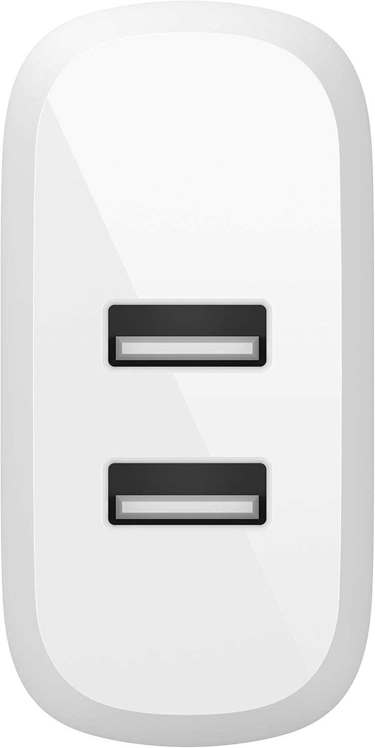 Belkin Dual Port USB Charger Block 24W - Micro USB Cable Included - iPhone Fast Charging – iPhone 17, Air, Pro, Pro Max, iPad, AirPods, Apple Watch, Samsung S25, Google Pixel 10, etc. - White