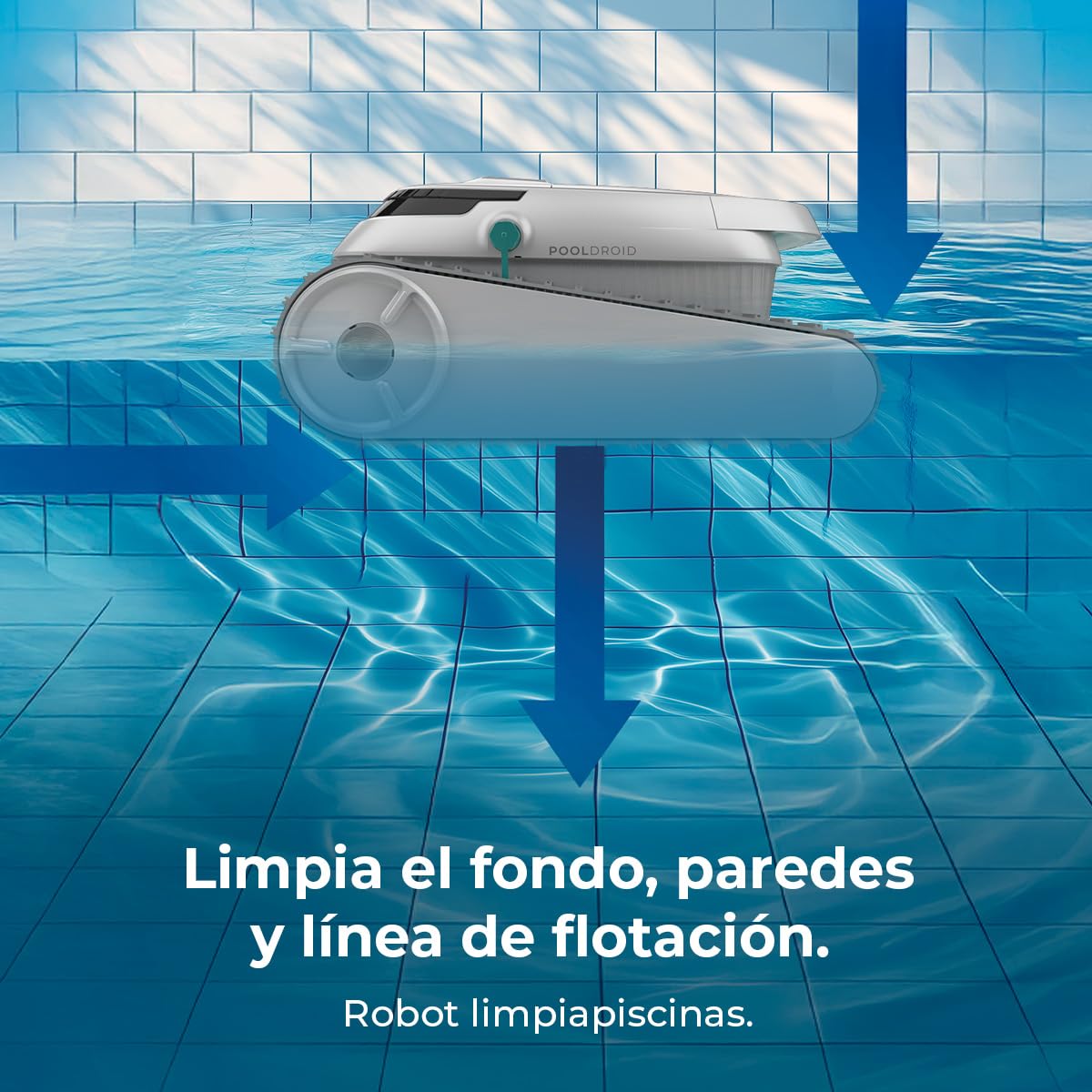 Cecotec Robot Limpiapiscinas para Fondos, Paredes y Línea de Flotación Conga Pooldroid 5000 TotalClean Pearl. Superficies 100m2, Pendiente Máx 90º, Autonomía 120mins, Filtro Alta Eficiencia 180μm, 4L