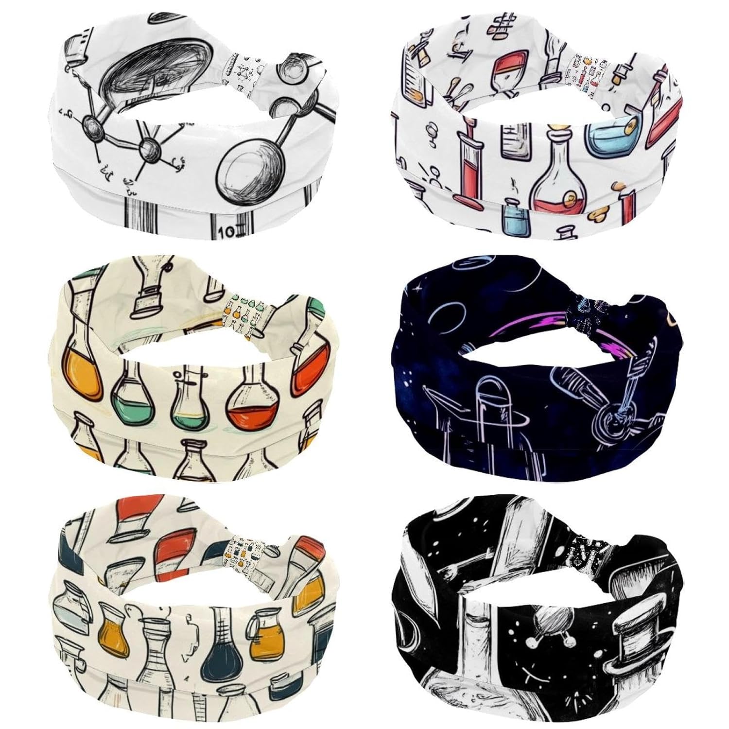 6 Pack Chemistry Biology Physics (2) Headbands for Women, Fashionable Sports Hairbands, Elastic Wide Headbands Non Slip Workout Yoga Sport Headbands for Women