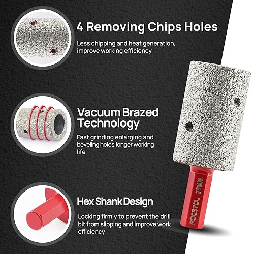 Miniatura 8 de Broca de diamante para fresar dedos, broca de núcleo de 45 pulgadas (0.787 in) para agrandar molienda y bisel redondo agujeros existentes en