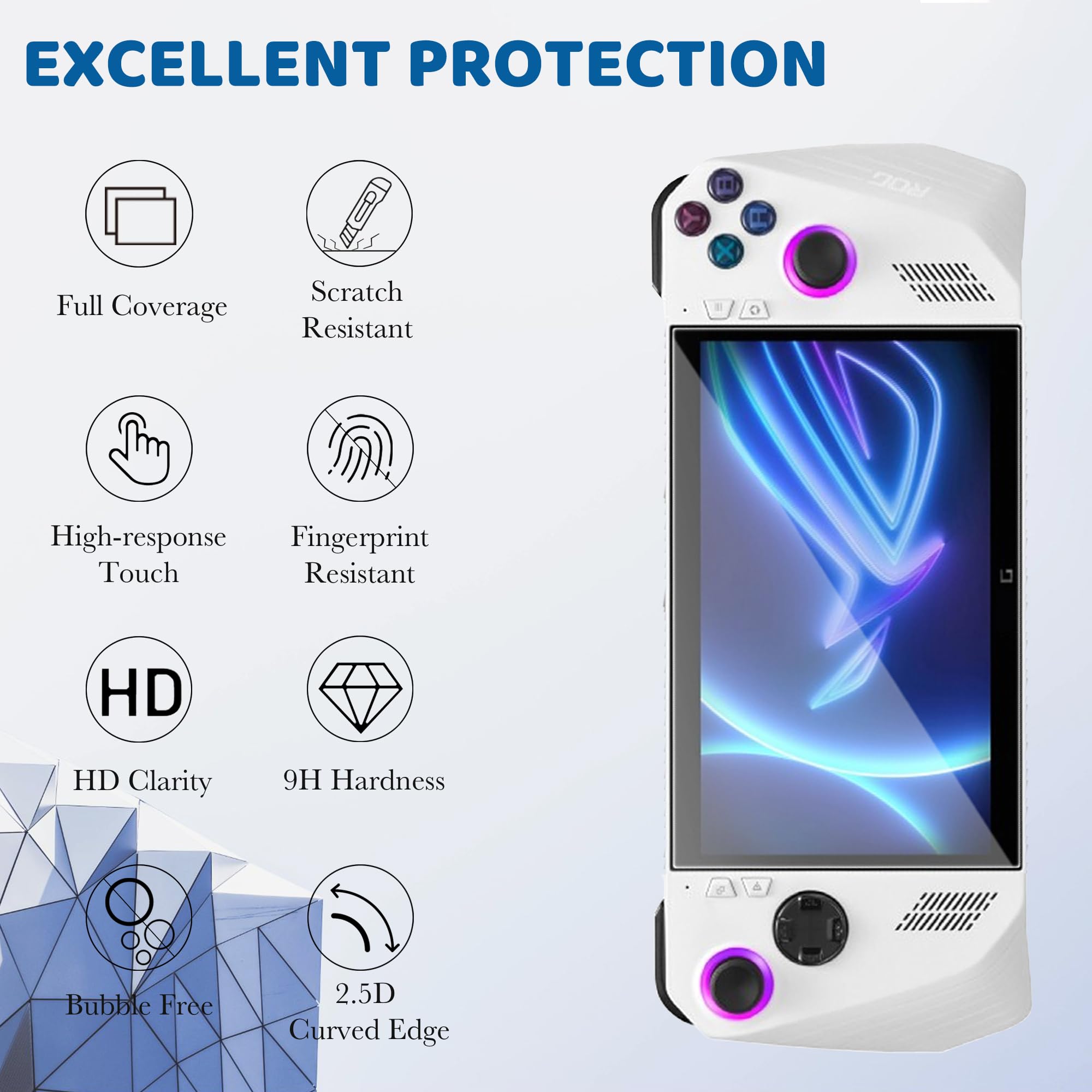 Protection d'écran pour Rog Ally RC71L Protection d'écran en verre trempé pour ASUS ROG Ally Gaming Handheld 9H Hardness Fully Covered Ultra HD Anti-Fingerprint Bubble Free Tempered Glass Film 3 Pack