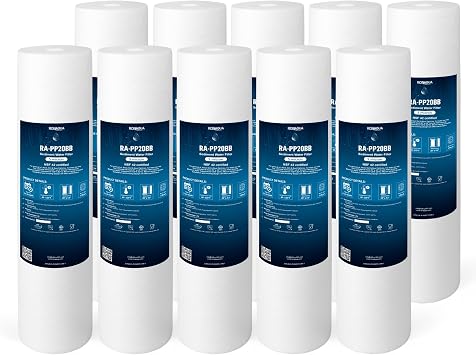 Ronaqua 20" x 4.5" Big Sediment Replacement Water Filter Cartridge, 5 Micron, NSF Certified, for Whole House, Compatible with 155358-43, 2PP20BB1M, AP810-2, FPMB-BB5-20, P5-20BB, SDC-45-2005, 10 Pack
