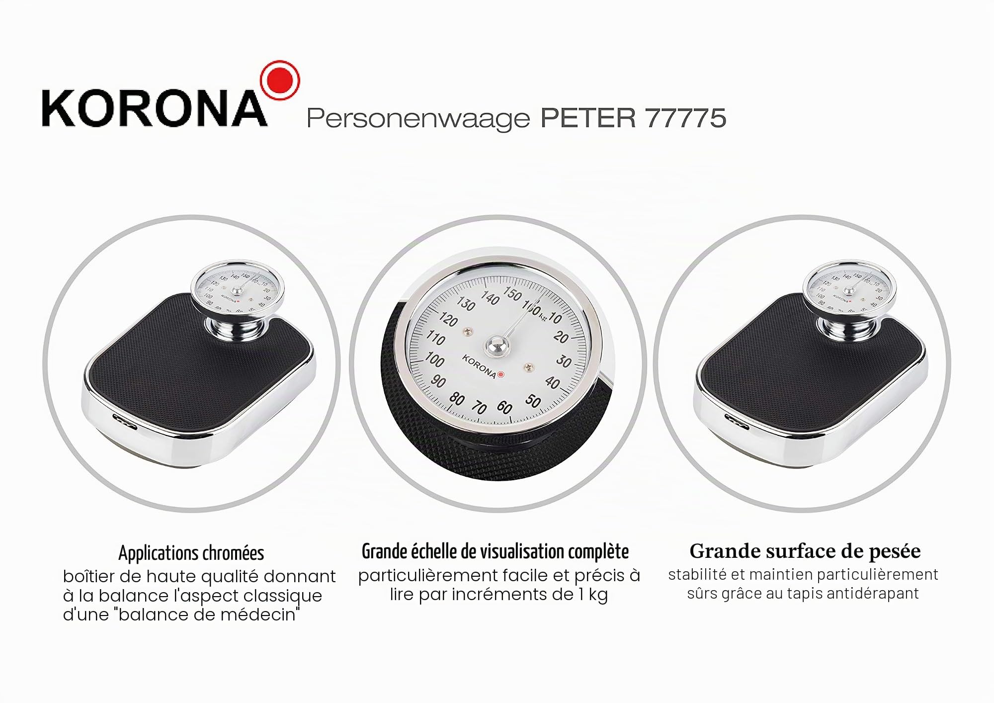 Korona PETER Pèse-personne analogique Plage de pesée (max.)=150 kg noir