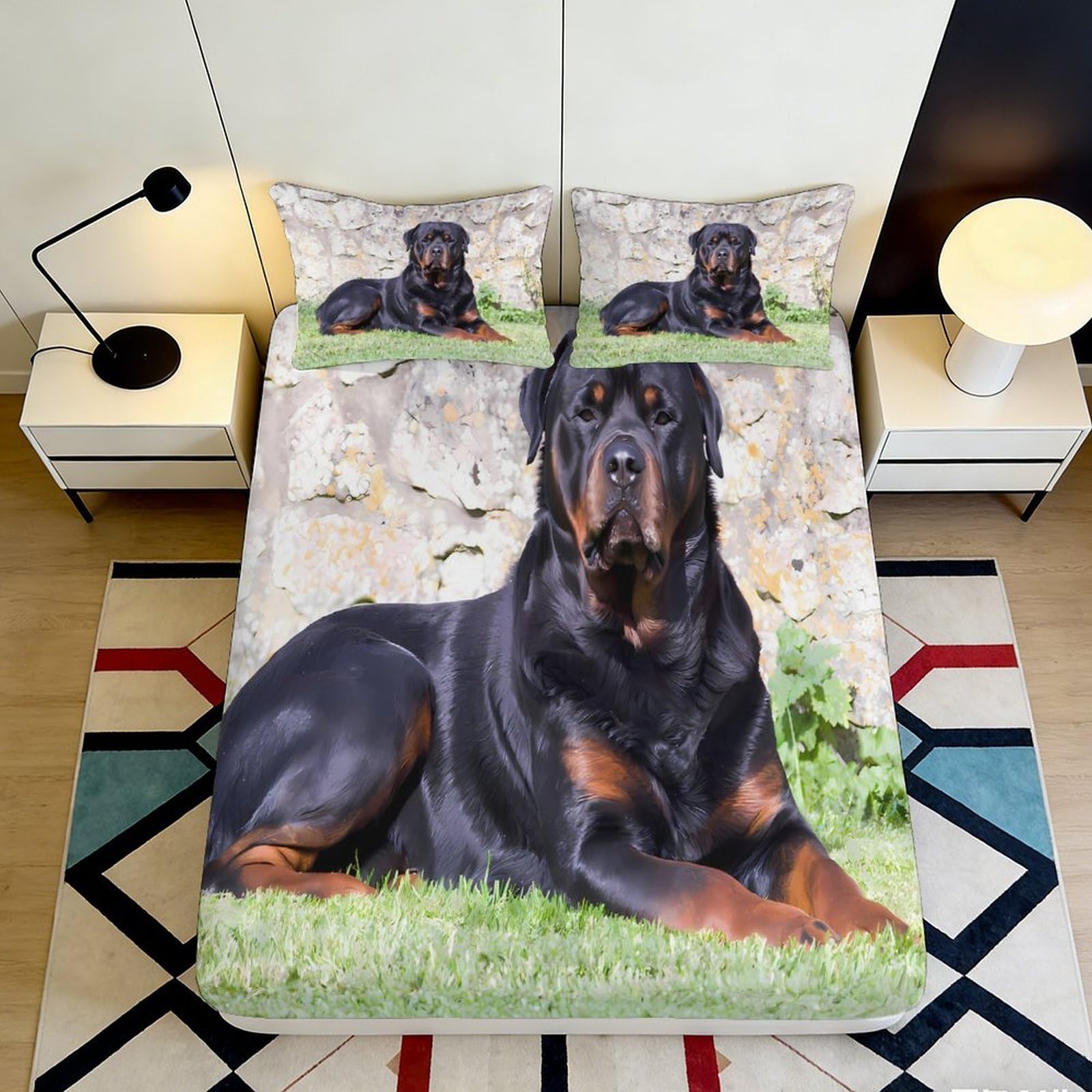 Pnayamiorkfel Style-3 3D Printed Rottweiler Dog Fitted Sheet Microfiber Soft Durable Black Brown Bed Cover For Bedroom Guest Room Decor 90X200x25cm