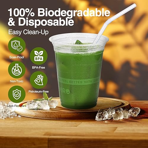 Miniatura 5 de Vasos de plástico transparente a base de plantas compostables ecológicos de 12 onzas de grosor, reutilizables, desechables para café helado para
