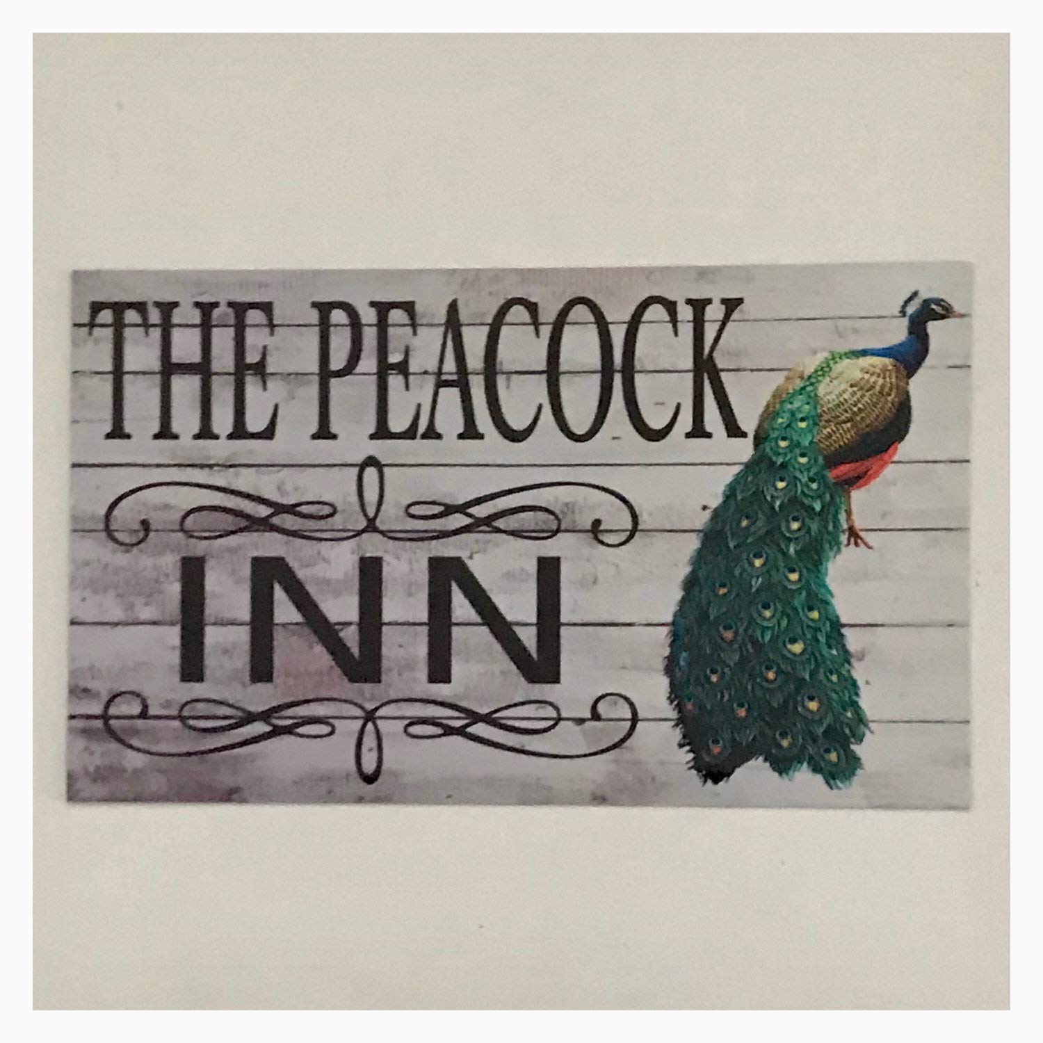 Bioprocess Peacock Bird Inn Sign Available As A Plaque Or Hanging Farm Country Metal Sign, Tin Wall Decor Poster Metal Sign 8X12 Inches