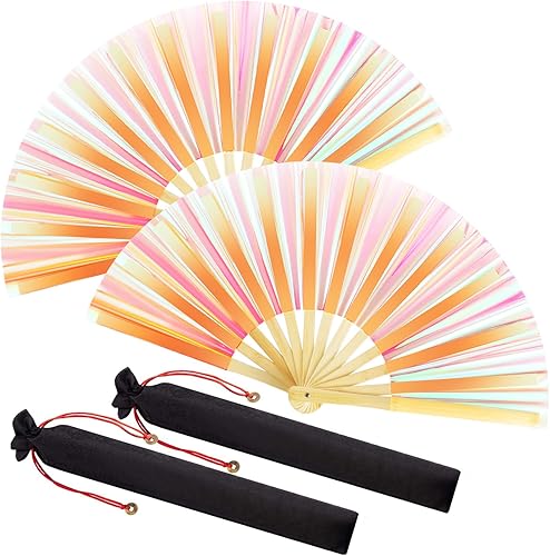 Miniatura 20 de Maitys Large Rave Fan Clap Fans for Line Dancing Large Holographic Folding Hand Fans for Men and Women, Festival, Tai Ji, Kungfu, Martial Art, Láser