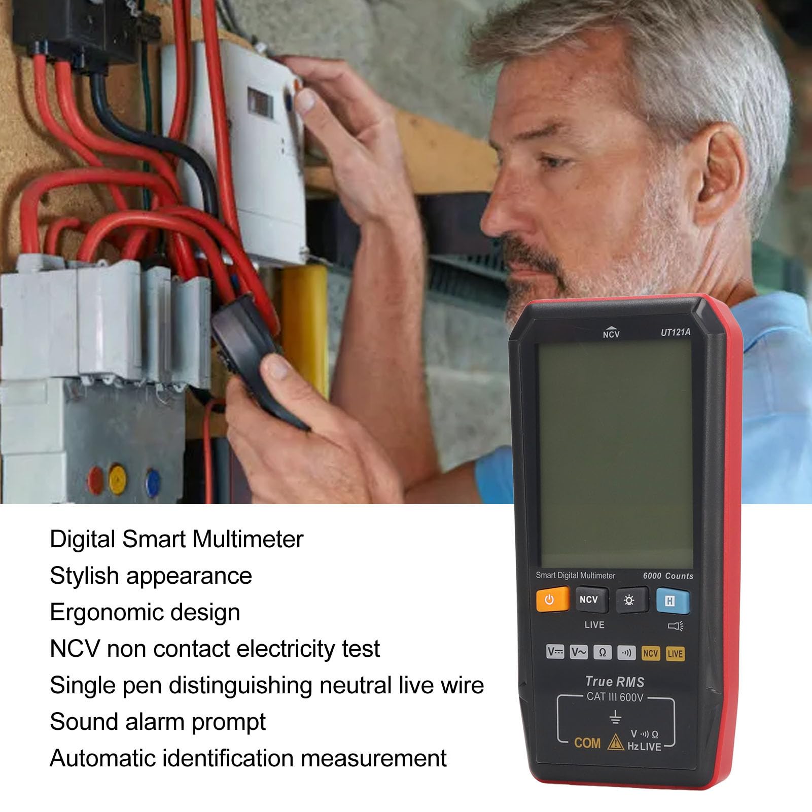 Multímetro Inteligente Multímetro Digital Automático NCV CA CC Resistencia de Voltaje Probador de Diodo de Frecuencia 600 V Alarma Audible Anti-quemaduras para
