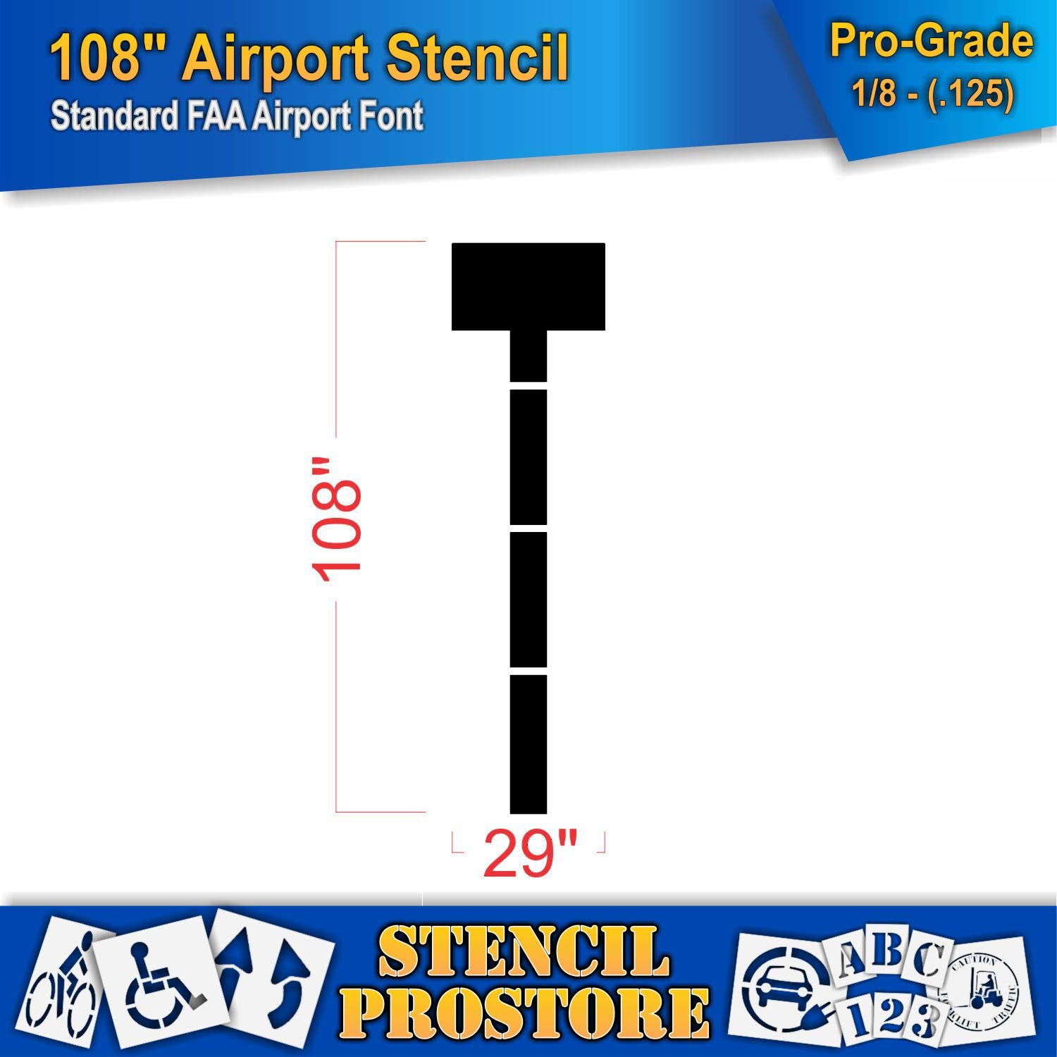 Airport FAA 108 in. Letter T Stencil - 108'' x 29'' x 1/8" (128 mil) - Pro-Grade
