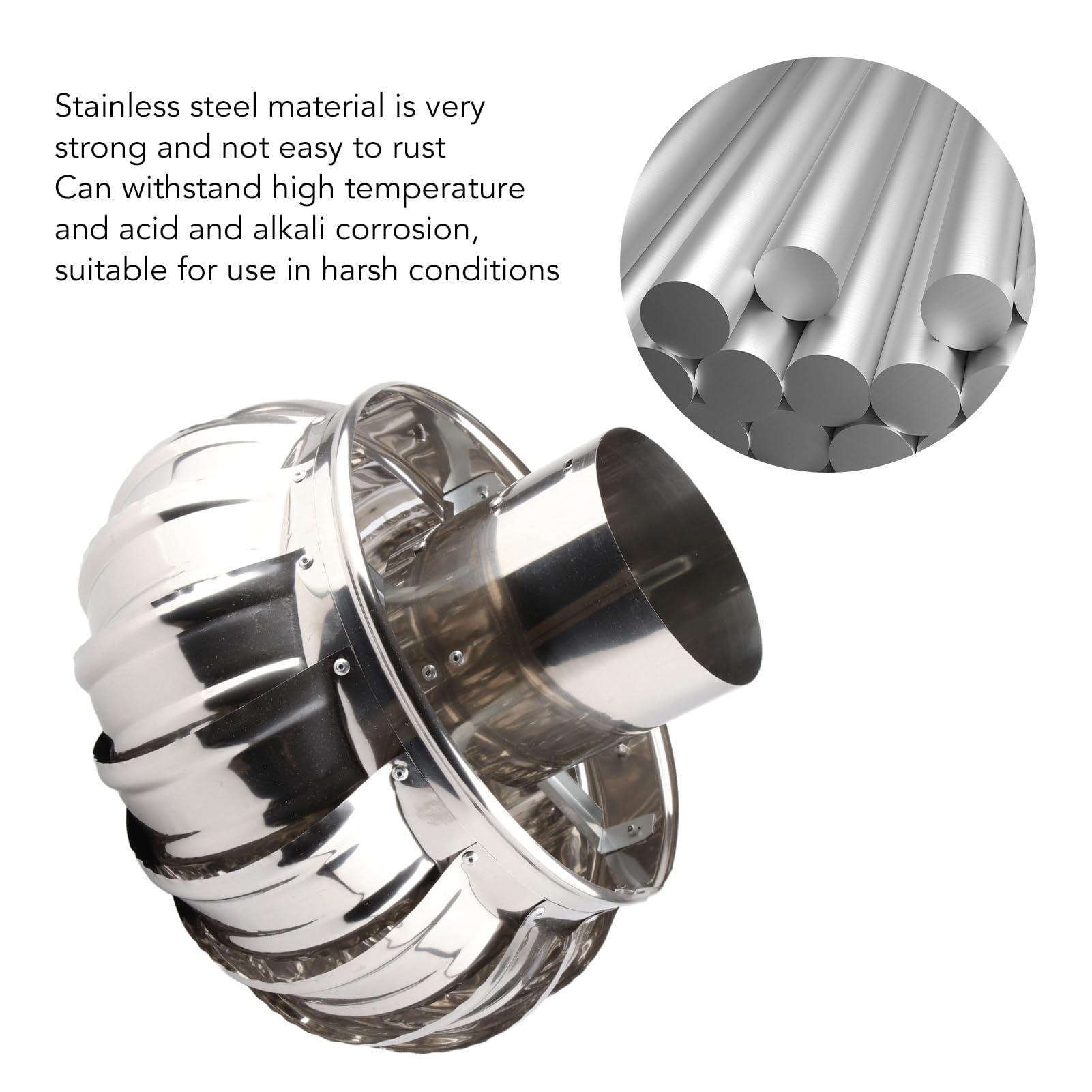 Turbina de Ventilación de Techo 110mm, Ventilador de Acero Inoxidable Automático Chimenea Rotativa para Ático Granja Fábrica y Vivienda Sistema de Ventilación sin Fugas