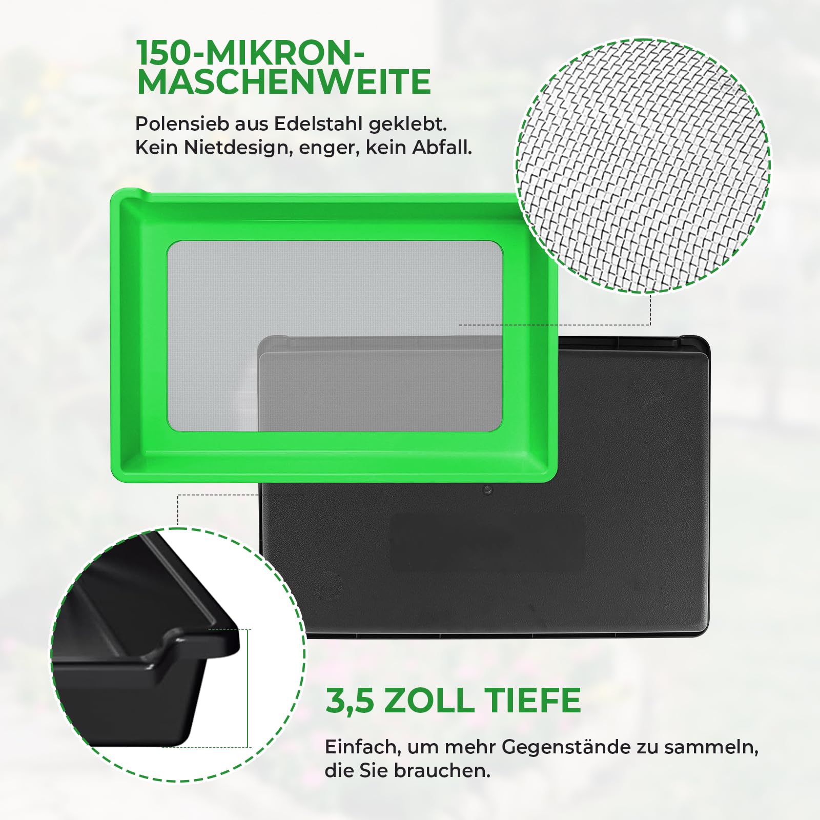 Trim Bin Set mit 150 Mikron Pollensieb, Trimmschale mit Trimmscheren, Bürste, Lupe und Trockennetz für Pollen und Kräutersieb