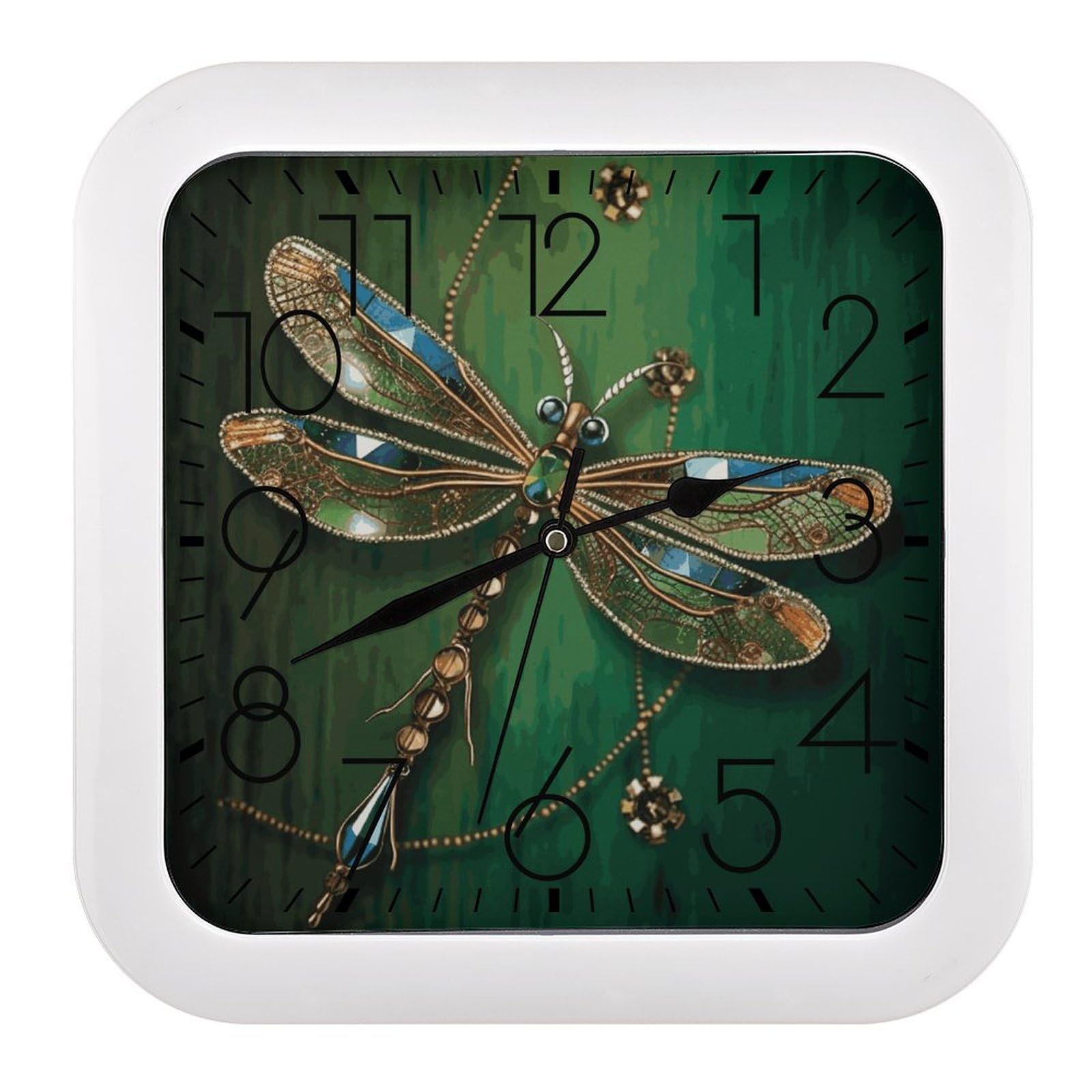 Horloge murale vintage carrée libellule silencieuse pour salon et cuisine