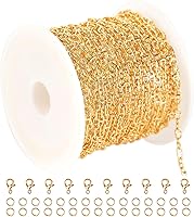 Vista 14 de Cadena Cubana de Bordillo de 32.8 Pies para Hacer Joyas, Rollo de Cadena de Latón Chapado en Oro de 18K con Anillos de Salto Abiertos y Cierres