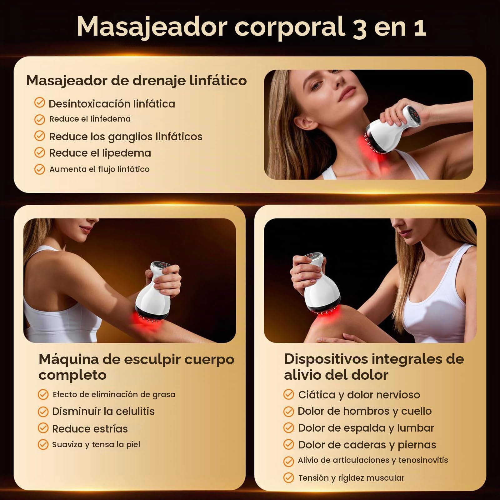 Masajeador de Drenaje Linfático y Herramienta de Masaje anticelulítico, Masajeador Eléctrico Meridiano, Máquina eléctrica de Mano para Esculpir el Cuerpo, para Piernas, Brazos y Vientre