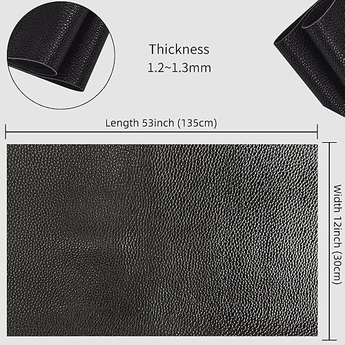 Miniatura 4 de JINR - Hojas de piel sintética en relieve de vinilo de lichi de color negro, 12 x 53 pulgadas, rollo de tela de piel sintética de 0.047 in de grosor