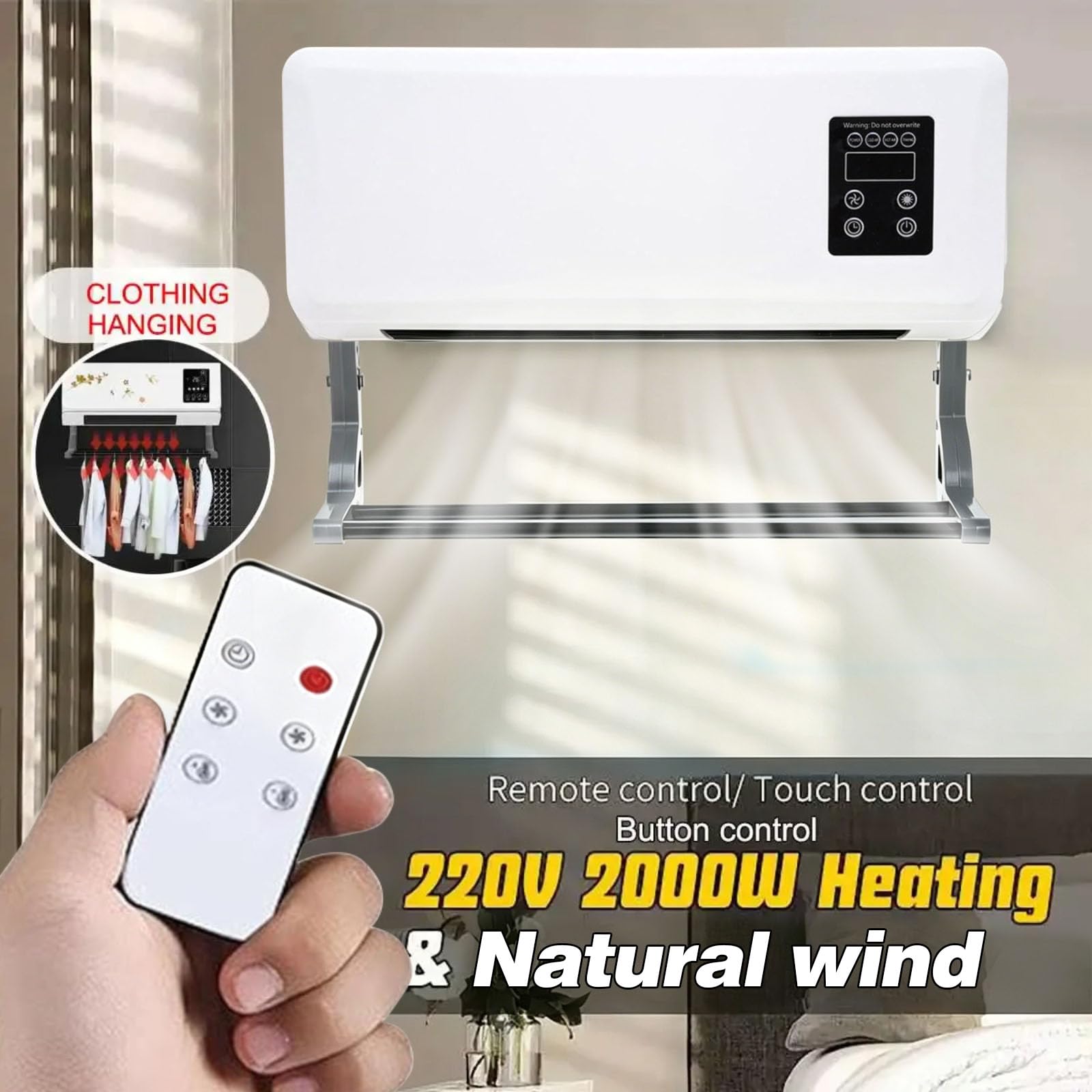 Ventilateur Mural Avec Télécommande,Portable Climafy avec Télécommande,Climatiseur Mural Réversible Split,Sans Unité Extérieure,Température Constante Intelligente, pour la Maison Ou Le Bureau (A)