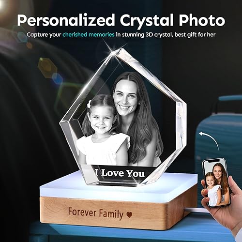 Miniatura 2 de Foto de cristal 3D personalizada en cristal Regalo para mamá, esposa, ella, abuela, él, papá, Navidad, Año Nuevo, cumpleaños, boda, parejas,