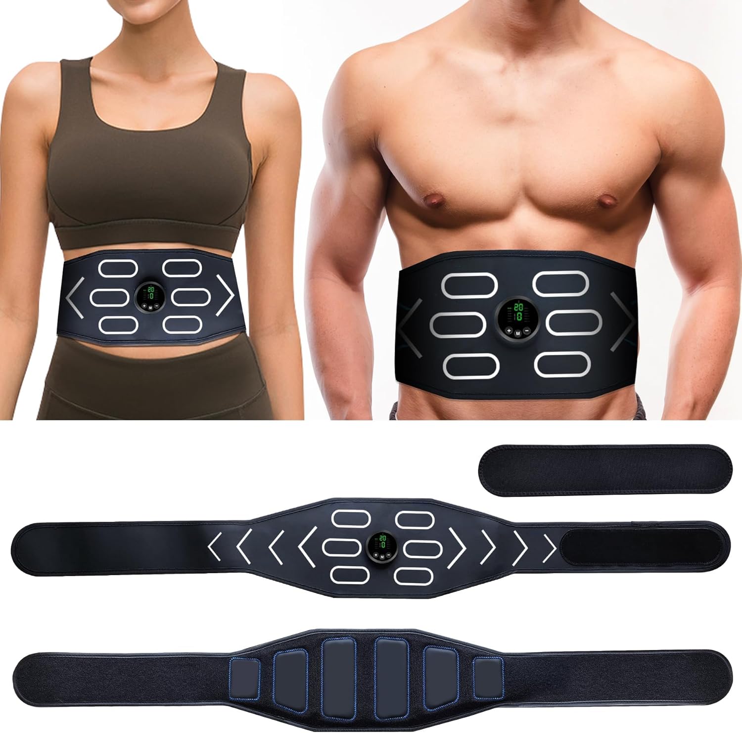 ABS Stimulator, Workout Equipment for Men & Women,Ab Toning Belt Trainer, Black and White