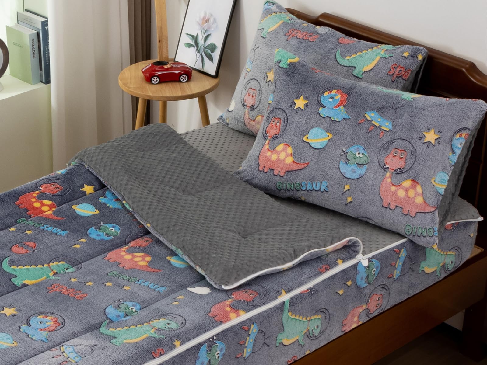 Aimuan Glow in The Dark Kids Zippered Comforter Set - Dinosaur Zipper Bedding for Boys (Twin,Light-Navy)-picture-16