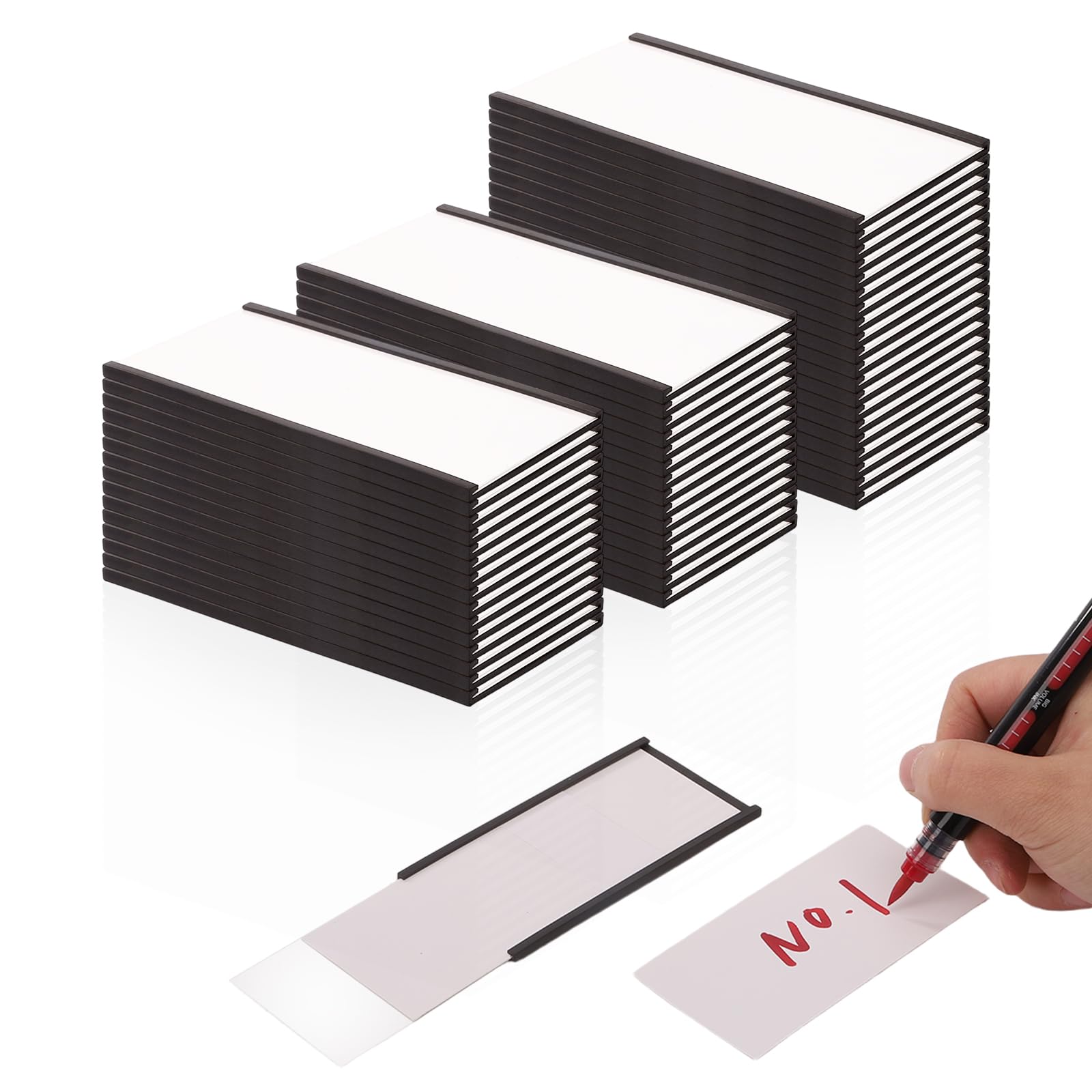Paquete de 40 soportes magnéticos de canal C (2 x 4 pulgadas) con inserciones de papel y cubiertas transparentes, etiquetas magnéticas duraderas para estantes y archivadores para superficies de metal