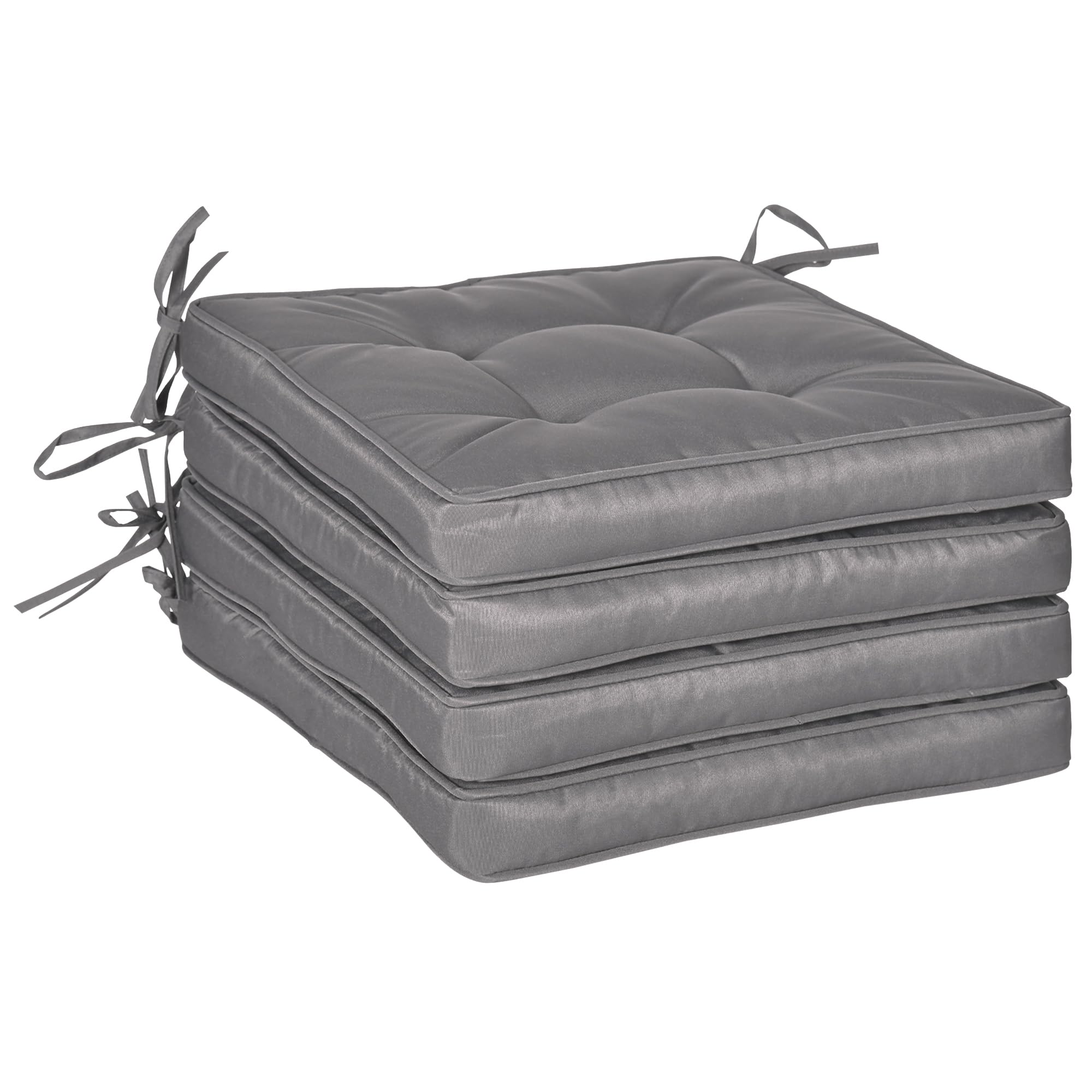 Outsunny Conjunto de Cojines para Sillas de Comedor 42x42x5 cm Juego de 4 Piezas Cojines para Sillas de Jardín Impermeable con 2 Amarres de Fijación Gris Oscuro