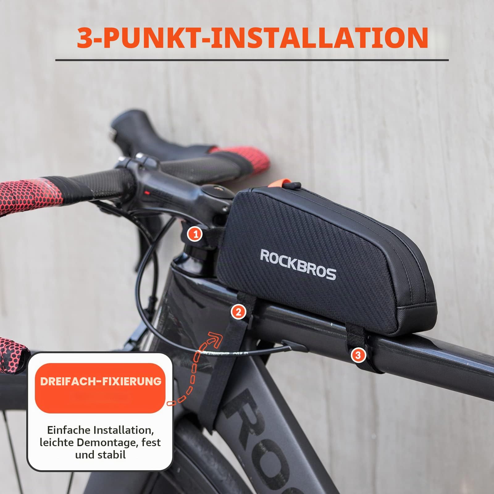 ROCKBROS Rahmentasche Fahrradtasche für Fahrradrahmen Oberrohrtasche ca.1L 22 * 10 * 5,5cm