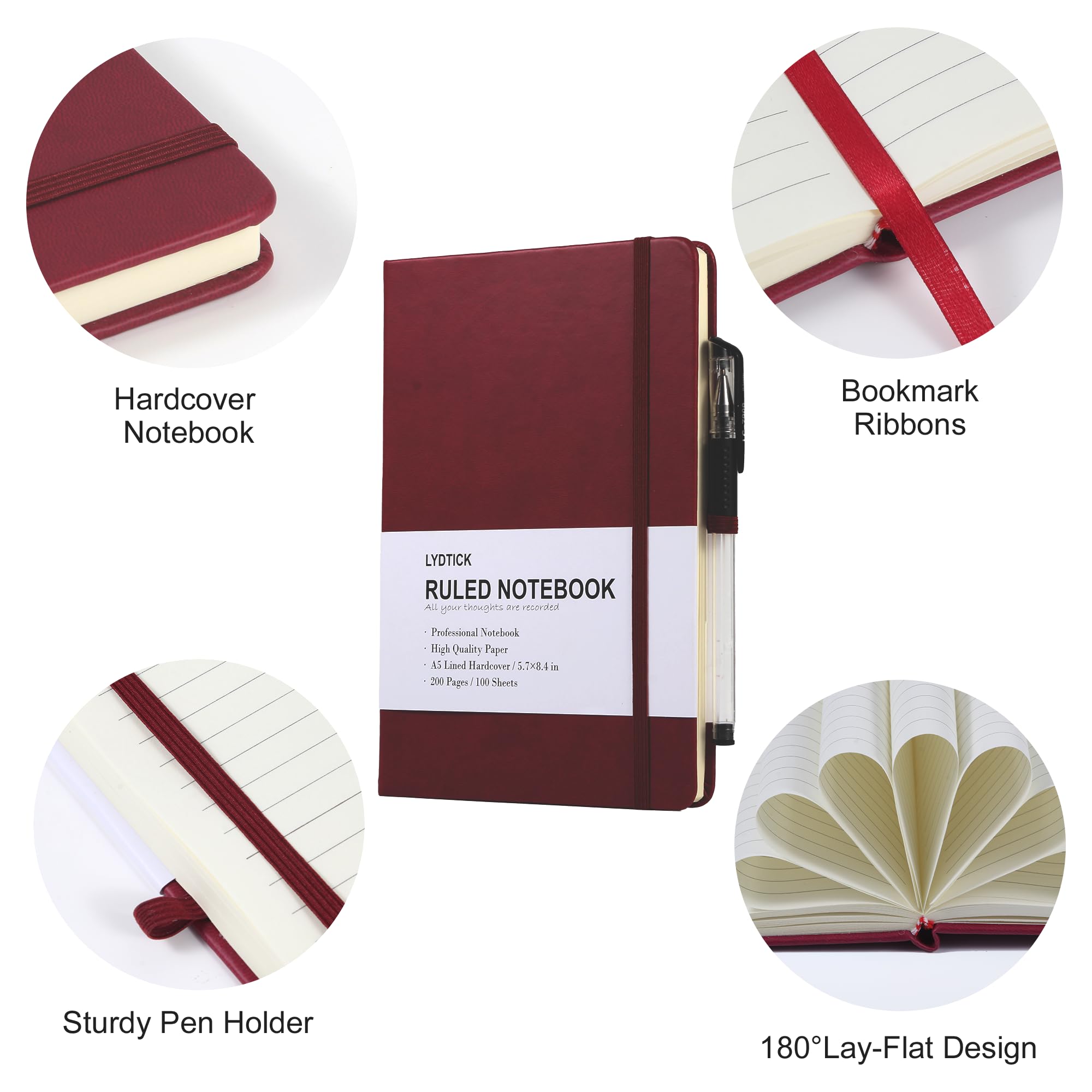 LYDTICK Notizbücher zum Schreiben, College-Notizbücher, liniert, Tagebuch, Großpackung, Hardcover-Notizbücher (200 Seiten) für Notizen, linierte Bullet Journals für Zuhause, Schule, Büro, 14,5 x 21,3