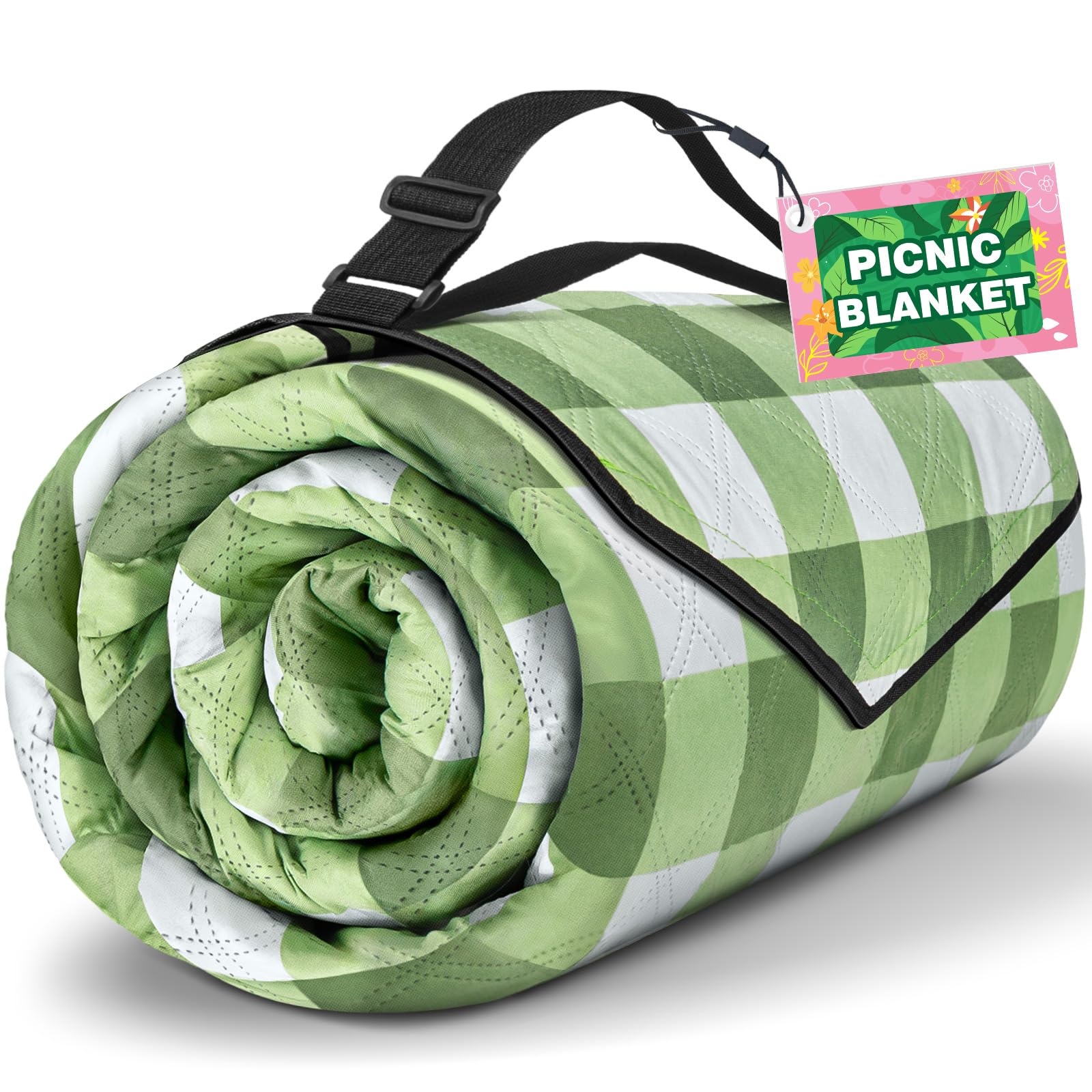 TigeJoy Small Picnic Blanket Waterproof 60x60, 5-Layer Thick Beach Blanket  Sandproof, Gingham Picnic Blanket Outdoor Picnic Mat for Beach, Park, Grass