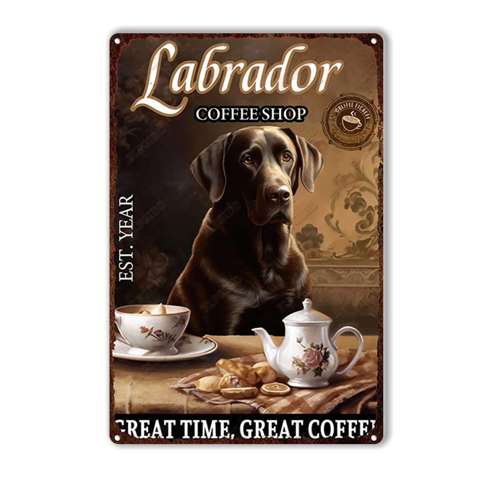Anceky Tin Sign Labrador Dog Coffee Shop Signs Retro Wall Decor for Living Room Outdoor Yard Garage Home 12×16 Inch