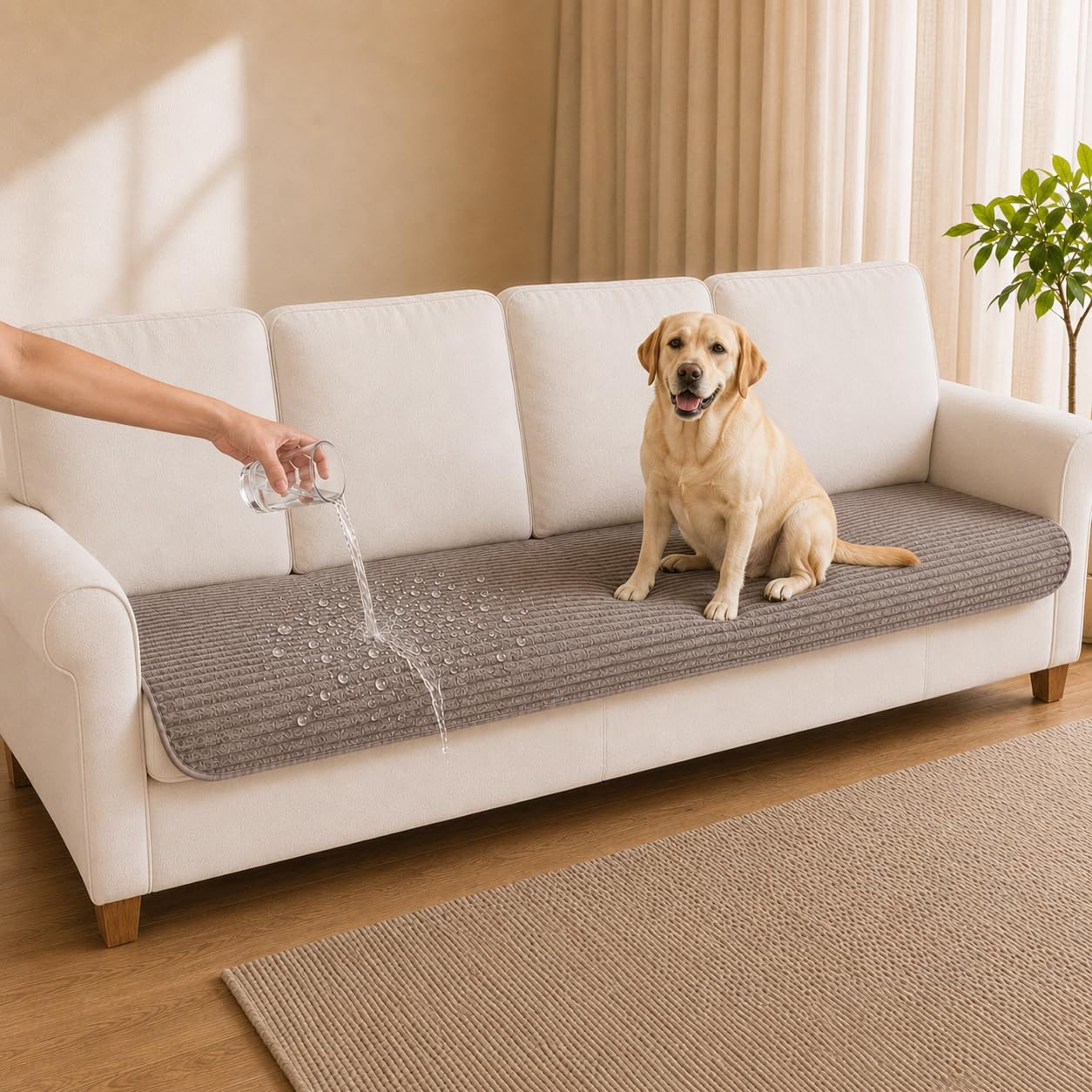 Zlune Non-Slip Sofa Cover for 2 & 3 Seater Sofas, Coffee 90x210cm