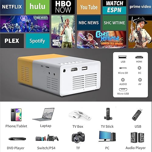 Miniatura 5 de Cuifati Mini proyectores de video 720P HD proyector de película, proyección de pantalla de 24 a 60 pulgadas, proyector LED amigable con los ojos