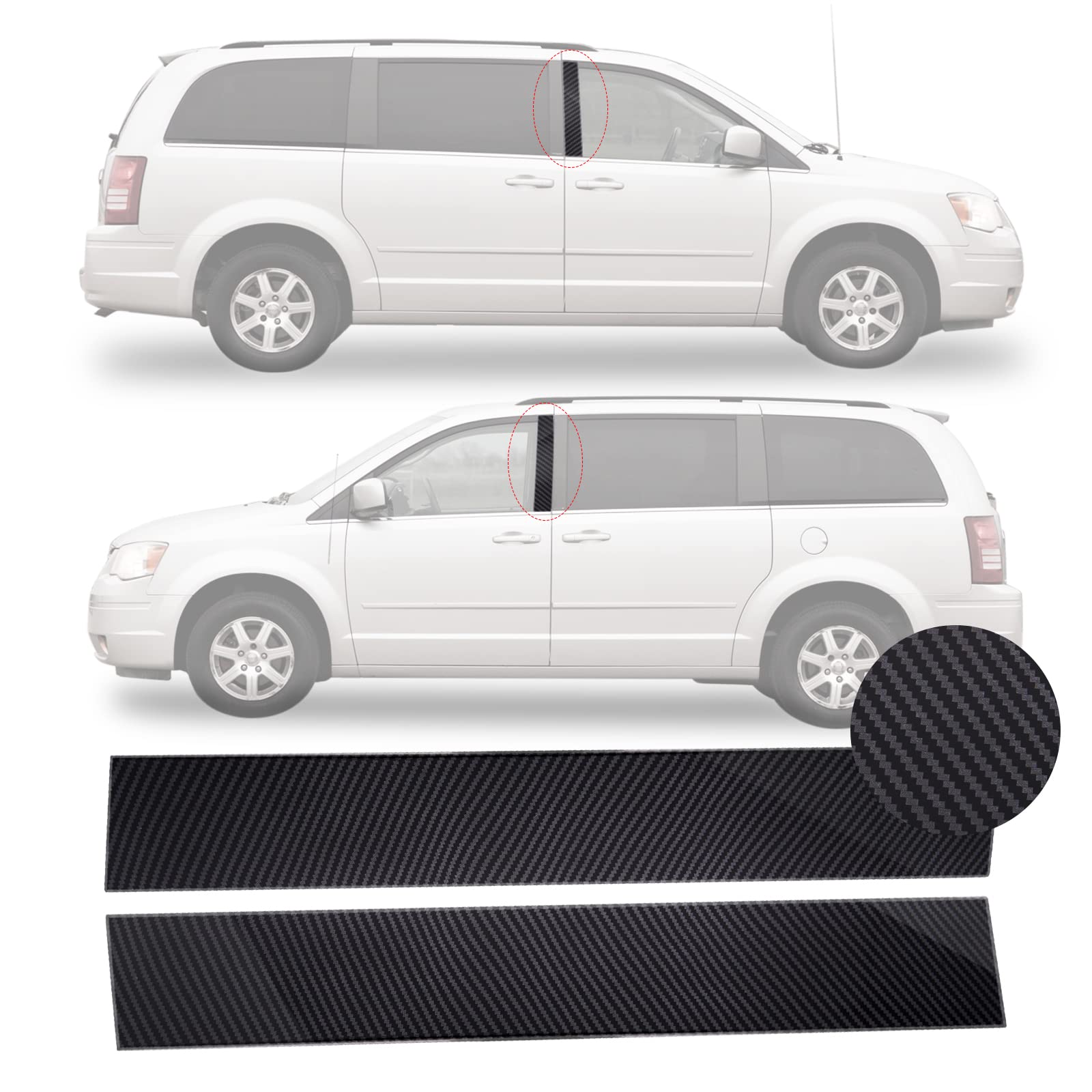 Photo 1 of B Pillar Door Trim Molding for Front Driver Passenger Side Windshield Outer Compatible with 2008-2016 Chrysler Town & Country 2008-2020 Dodge Grand Caravan Replace 5020664AA 5020665AA (Carbon Fiber)1007448908
