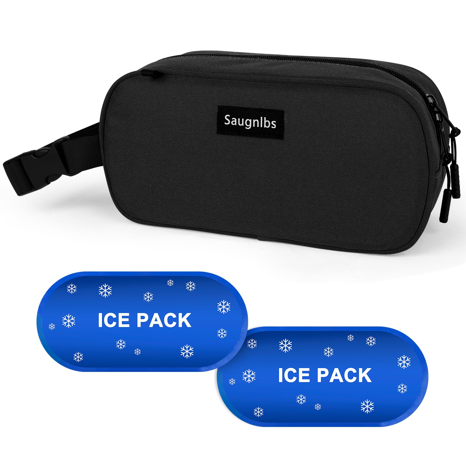 Saugnlbs Small Insulated Bag,Cool Bag Small,Mini Cool Bag,Freezable Lunch with 2 Ice Packs for Work School Travel,Freezable Snack Box for Adults,10“ x 4”x 5”Round,Black