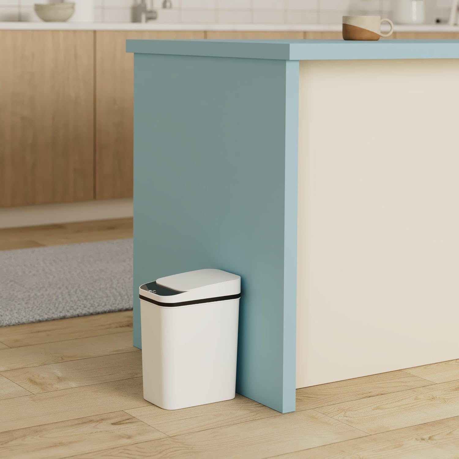 bathroom trash cans with lid 2 pack 2.2 gallon touchless automatic motion sensor small slim garbage can, smart electric narrow garbage bin for bedroom office kitchen (white) 2 pack 2.2 gallon & 2.2 gallon white