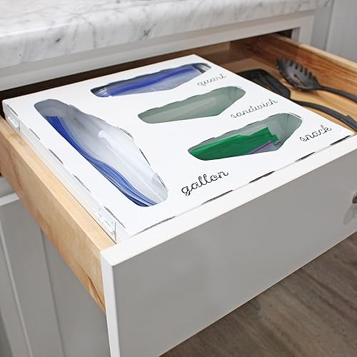 Miniatura 2 de AuldHome - Organizador de bolsas de cocina esmaltadas (blanco) con soporte de estilo rústico compatible con cierre de cremallera para almacenamiento