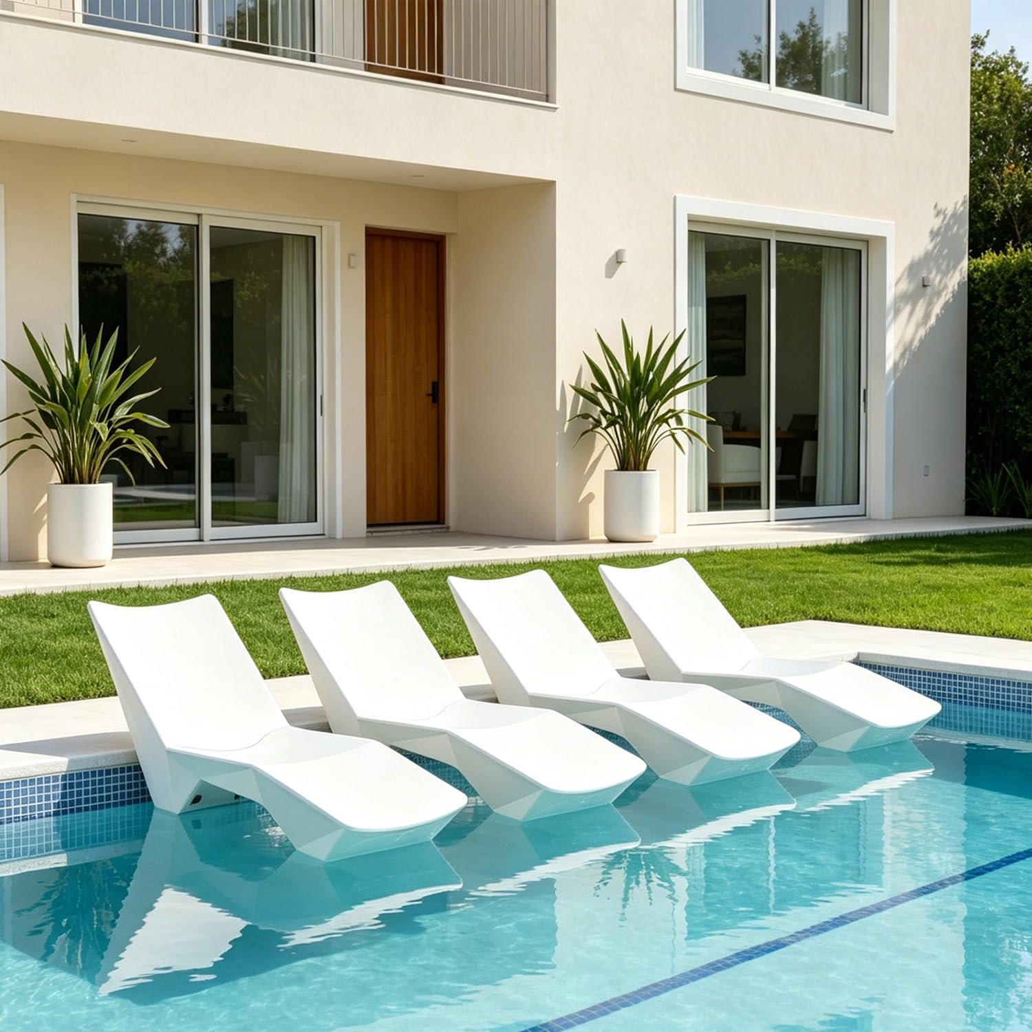 in Pool Lounge Chairs, Pool Lounge Chairs, Use in Pools with Shelves Up to 12 Inches Deep, Weather-Resistant Design,Tanning Chairs for Sun Shelves, Poolside &amp; Beach Lounge for Outdoor Relaxation (4)