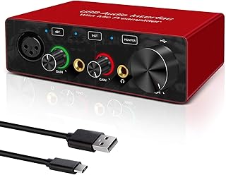 Audio Interface USB Audio Interface with Mic Preamplifier USB Audio Mixer Recorder with 48V Phantom Power, 24 Bit, Support...