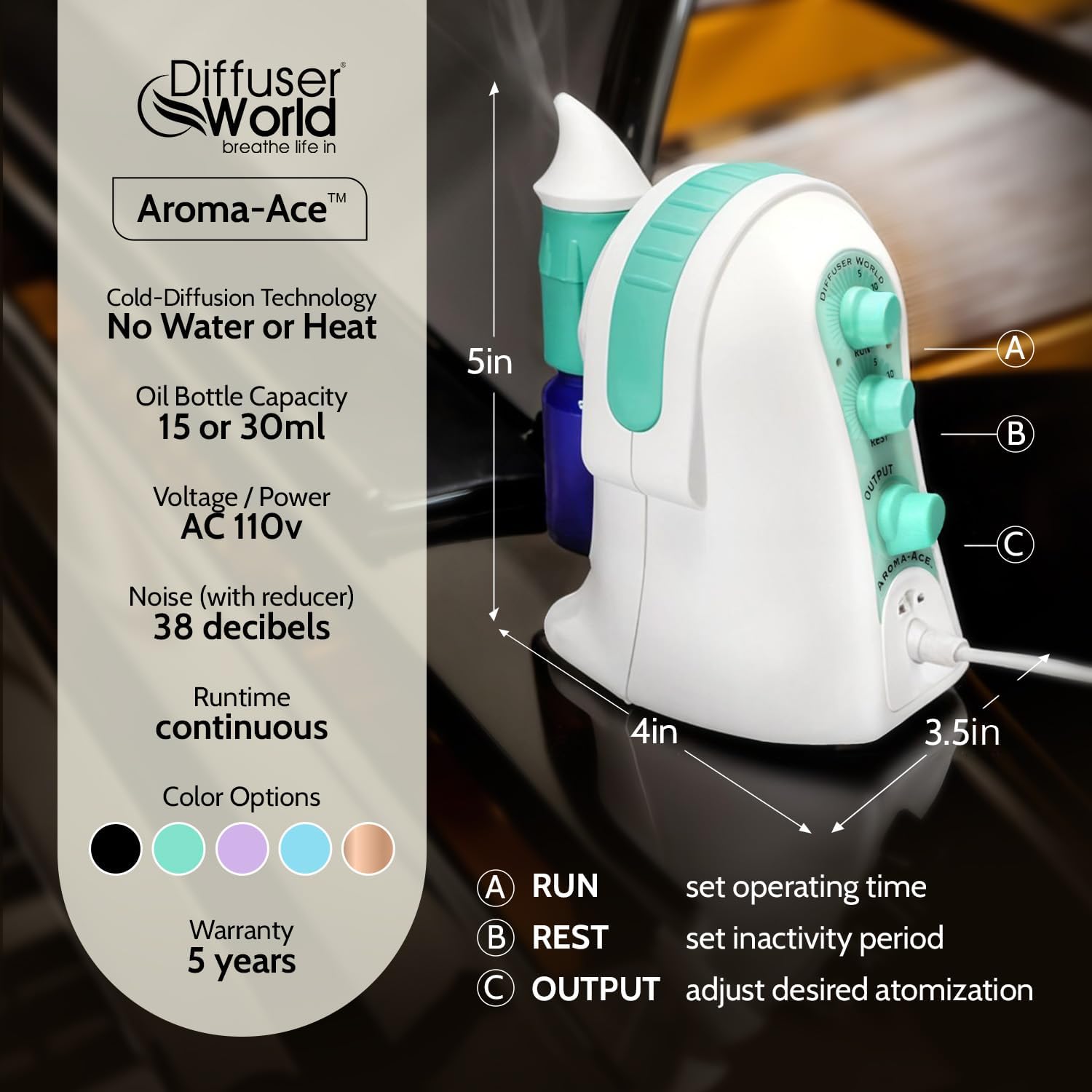 1000 Sq Ft Waterless Diffuser for Essential Oils, Made in USA Green Waterless Aroma Atomizer for Home Large Room Fragrance, Home Scent Machine, Air Aromatherapy with Adjustable Timer