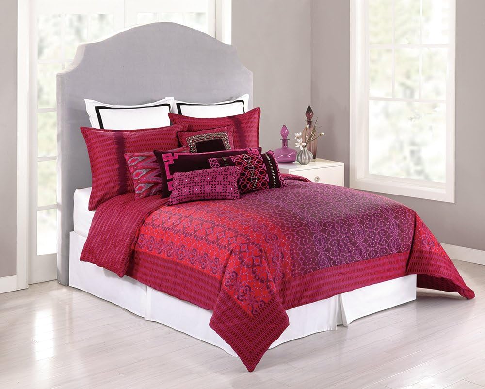 Sequin Gradient Comforter Set, King, Maroon