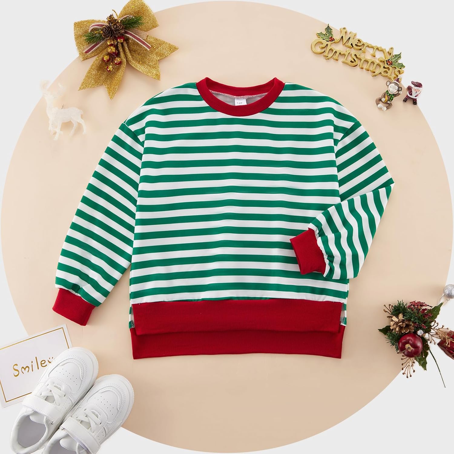 Girls Sweatshirt Kids Striped Long Sleeve Shirts Oversized Crewneck Pullover Tops Fall Clothes 5-14 Years - Image 5